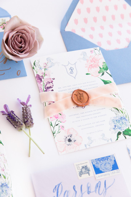 Pink and blue wedding invites