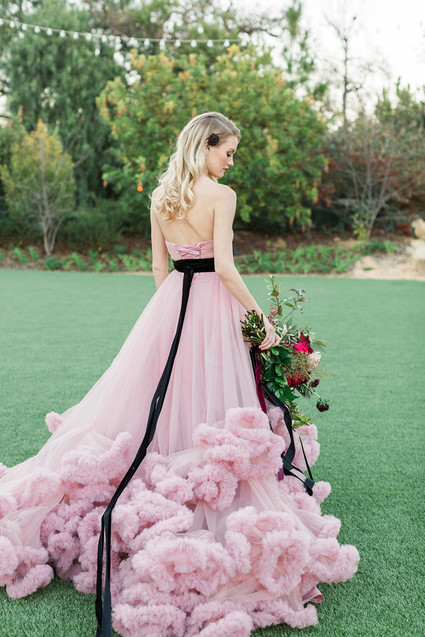 Pink + black wedding dress