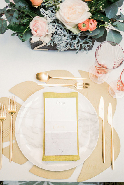 Tropical gold place setting Inspiration