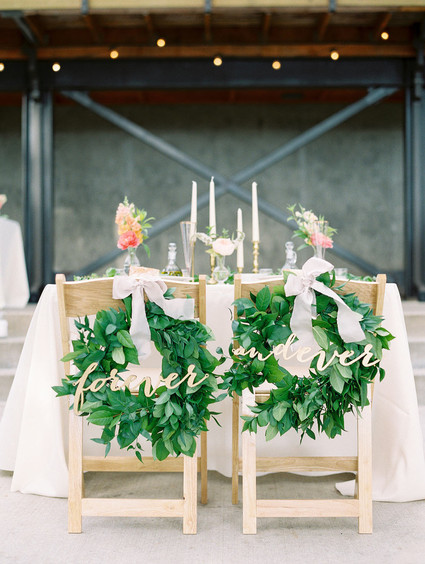 Bride and groom chair wreaths Inspiration
