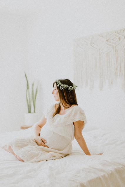 All white bohemian maternity photos
