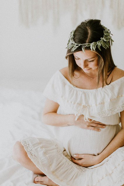 All white bohemian maternity photos