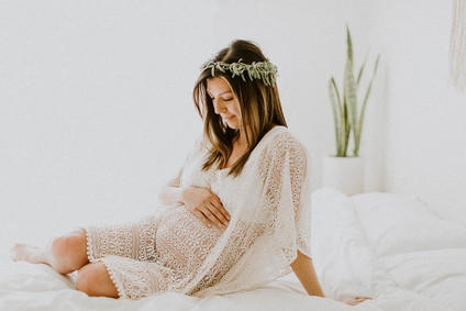 All white bohemian maternity photos
