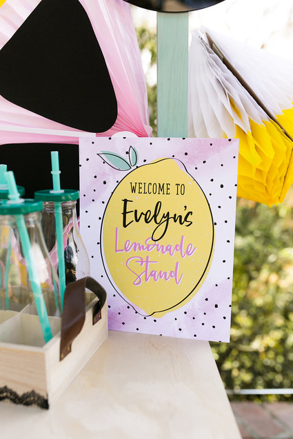 Modern whimsical lemonade stand 3rd birthday