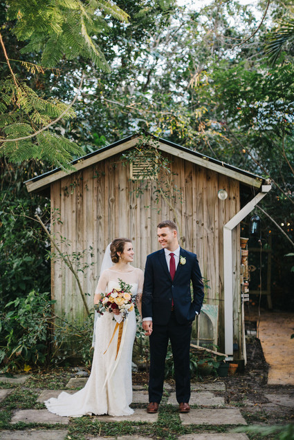 eclectic secret garden wedding with fall colors