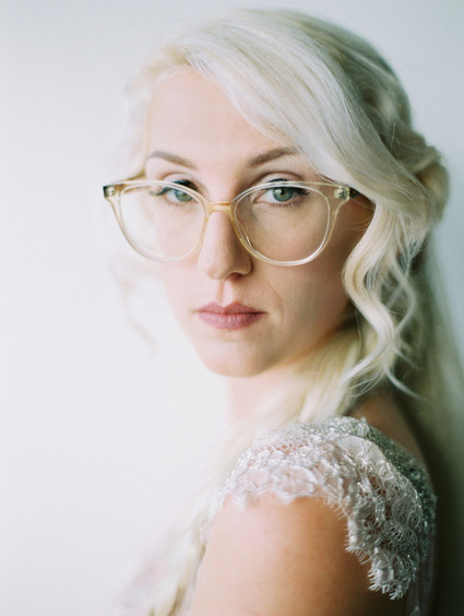 bride with clear frame glasses