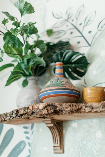 open shelving and plants