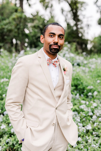 Groom in khaki suit