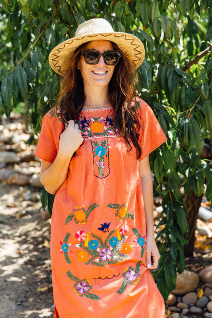 orange embroidered mexican dress