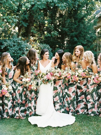 Tropical print bridesmaid dresses Inspiration