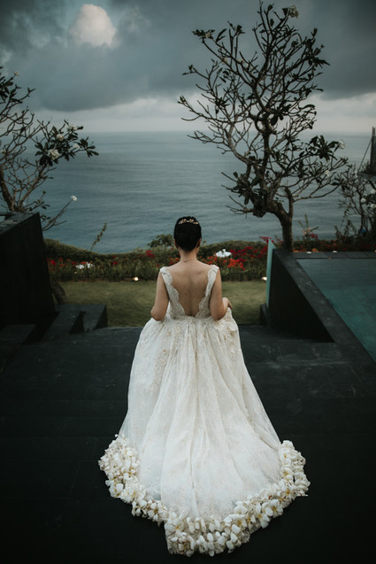 Floral wedding dress train in Bali