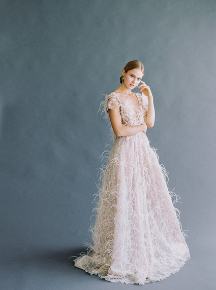 white feather wedding dress