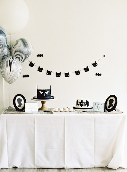 Black and white and pink modern Batman birthday party