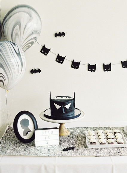 Black and white and pink modern Batman birthday party