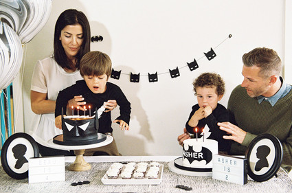 Black and white and pink modern Batman birthday party