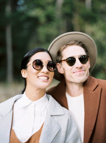 Stylish mod engagement photos on Galiano Island