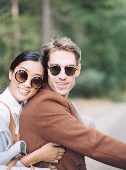 Stylish mod engagement photos on Galiano Island