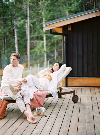 Stylish mod engagement photos on Galiano Island