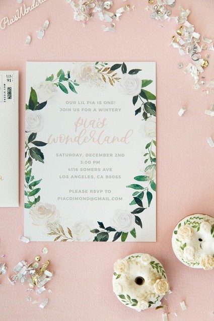 Feminine winter wonderland 1st birthday party Inspiration