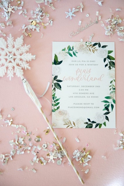 Feminine winter wonderland 1st birthday party Inspiration