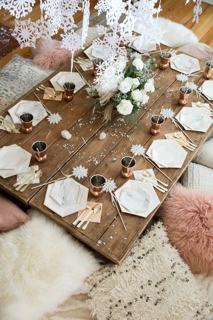 Feminine winter wonderland 1st birthday party Inspiration