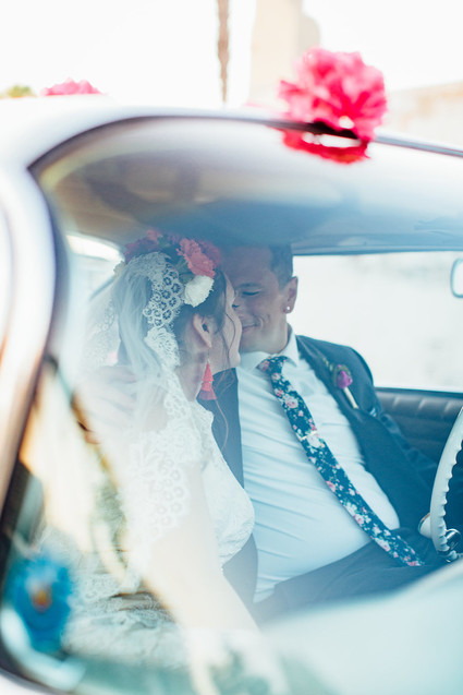 Vintage car wedding portraits
