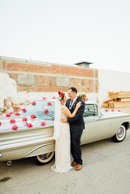 Vintage car wedding portraits