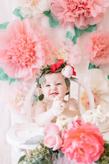 Pink floral first birthday party ideas on 100 Layer Cakelet