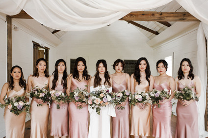 peach and blush bridesmaid dresses Inspiration