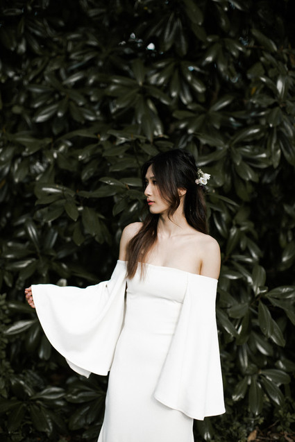 Bell sleeved bridal gown