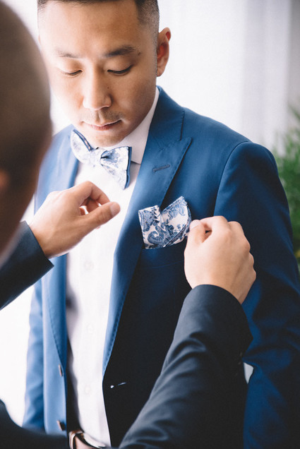 Bright blue groom's suit