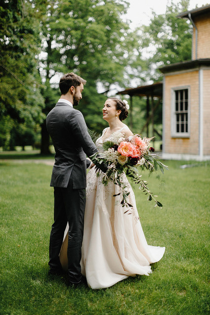 Romantic, industrial, floral wedding at Basilica Hudson in the Hudson Valley