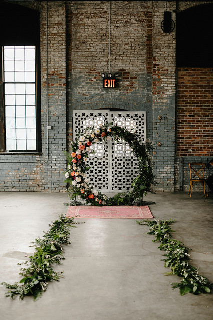 Romantic, industrial, floral wedding at Basilica Hudson in the Hudson Valley