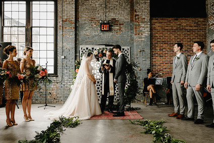 Romantic, industrial, floral wedding at Basilica Hudson in the Hudson Valley