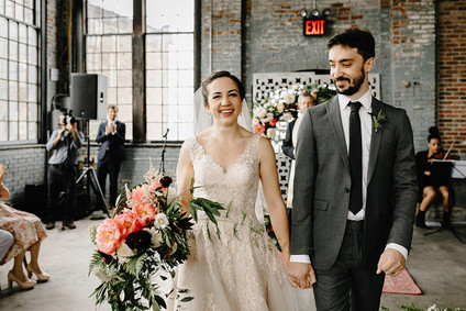 Romantic, industrial, floral wedding at Basilica Hudson in the Hudson Valley