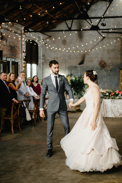 Romantic, industrial, floral wedding at Basilica Hudson in the Hudson Valley