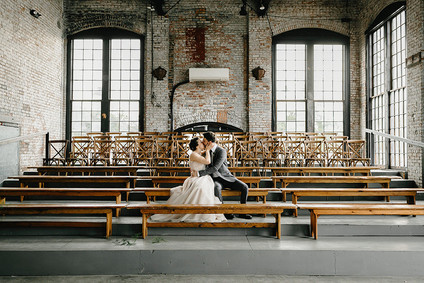 Romantic, industrial, floral wedding at Basilica Hudson in the Hudson Valley
