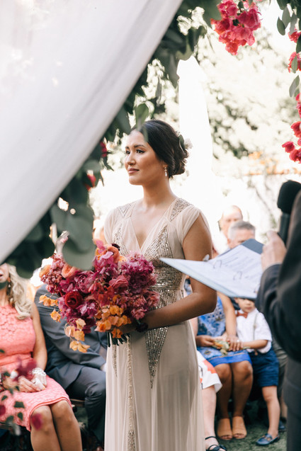 Bougainvillea inspired wedding at 5 Crowns restaurant in Corona Del Mar