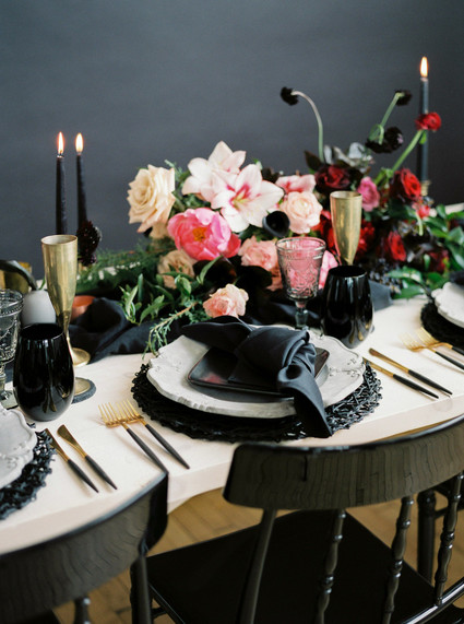 Romantic, moody red and black bridal inspiration