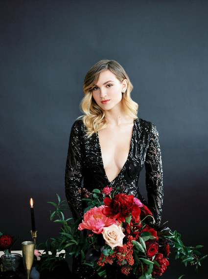 Romantic, moody red and black bridal inspiration