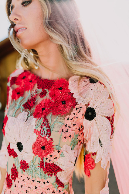 Rustic Joshua Tree wedding with a pink floral dress