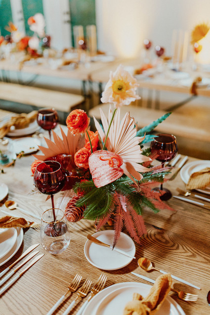 Artful hip earth-tone wedding at Office Party in LA