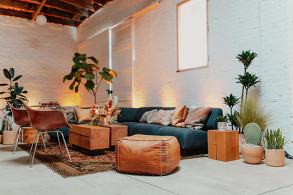 Artful hip earth-tone wedding at Office Party in LA