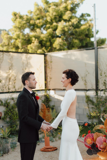 Artful hip earth-tone wedding at Office Party in LA