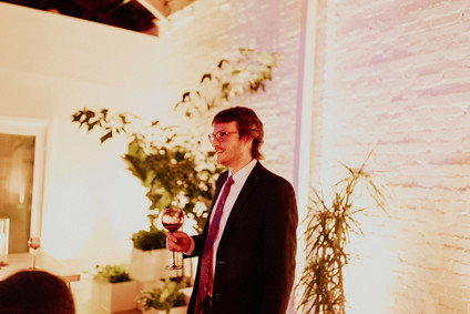 Artful hip earth-tone wedding at Office Party in LA