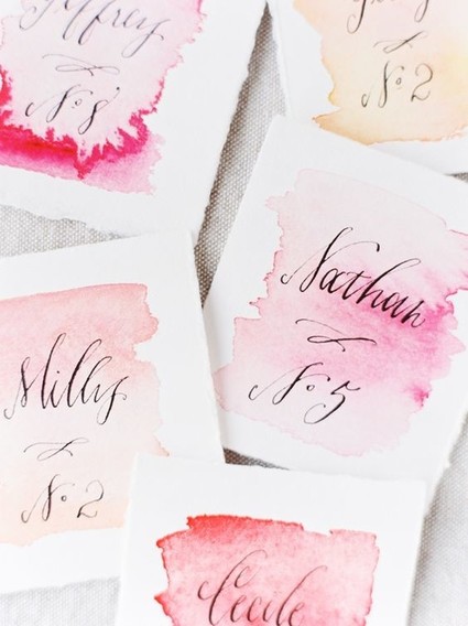 Calligraphy and watercolor escort cards