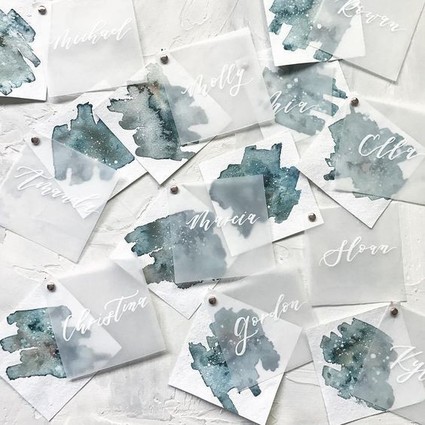 Calligraphy and watercolor escort cards