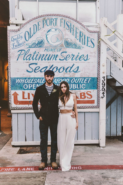 Modern indie nautical inspired elopement with pops of pink