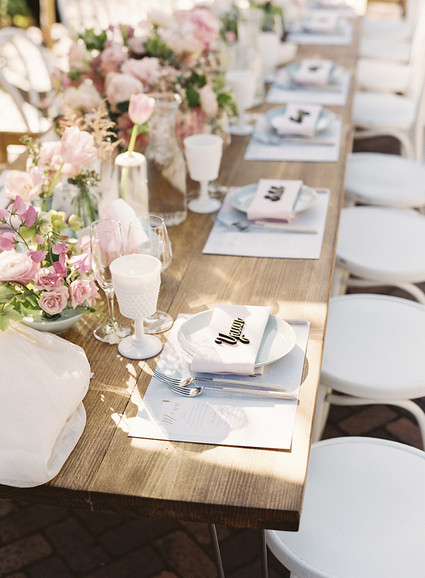 Whimsical pink and blue music-inspired wedding at Allied Arts Guild in Menlo Park