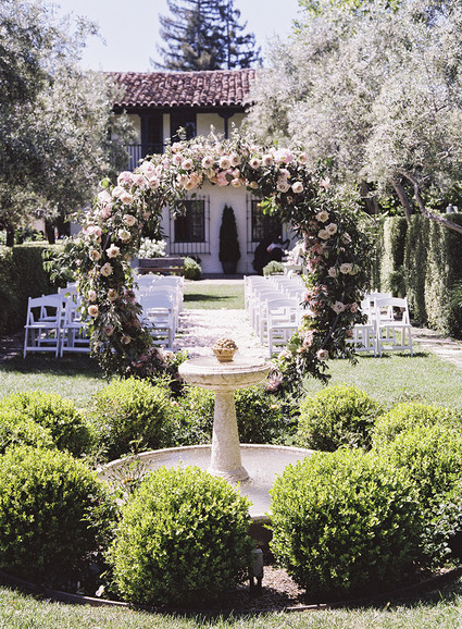 Whimsical pink and blue music-inspired wedding at Allied Arts Guild in Menlo Park